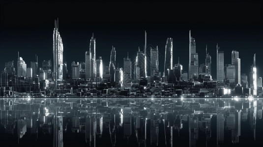 未来主义城市天际线摩天大楼高清图片素材
