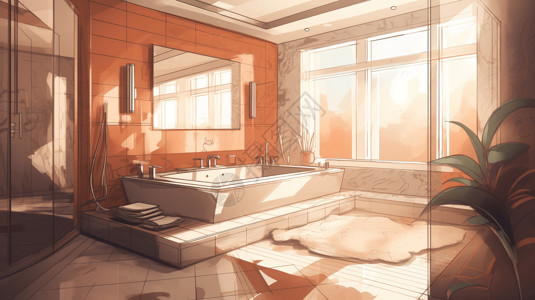 豪华室内装修装饰精美的浴室卡通插画插画