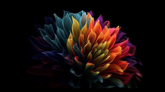 多色的3D花瓣在黑暗的背景里绽放背景图片