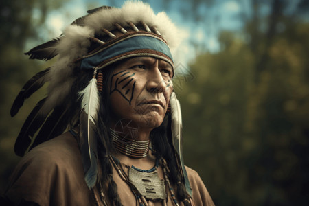 印第安头饰原住民印第安人男子肖像背景