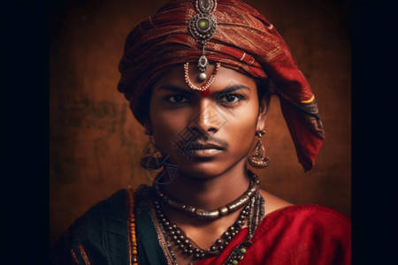 新郎装扮印度传统服装高清图片