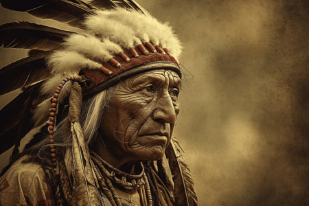 印第安酋长传统头饰土著人高清图片