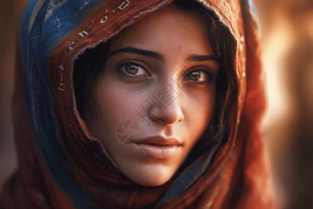 一个带有传统服装和头巾的中东女人背景图片