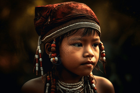 可爱配饰传统服装的可爱土著儿童背景