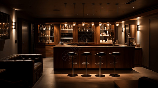 酒吧区灯泡照明的家居吧台设计图片