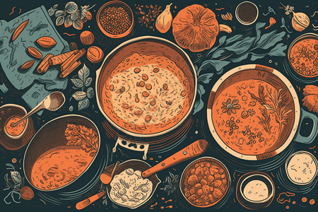 砂锅美味美味的咖喱插画