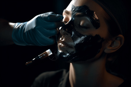 黑面膜在脸上涂抹面膜的女性背景