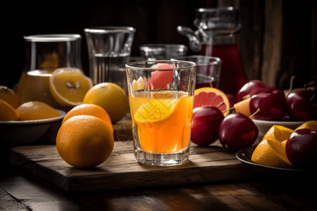 橙汁在玻璃杯里背景图片