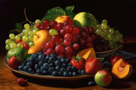 葡萄油画富含维生素的水果拼盘插画