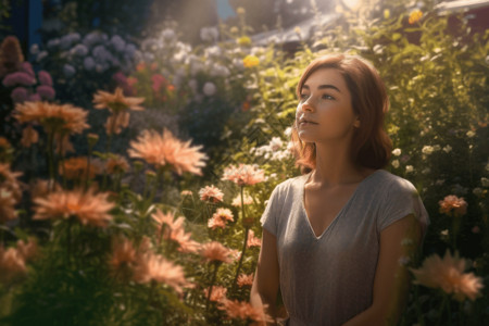 女人在宁静的花园背景图片