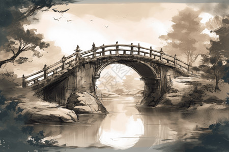 传统的圆形拱桥背景图片