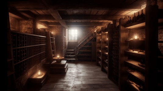 乡村图书馆酒窖的木材架子背景