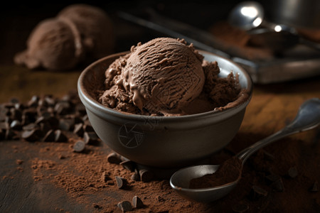 撒着可可粉的巧克力冰淇淋背景图片