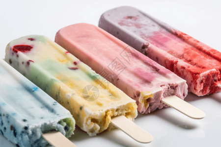 夏季美味冰淇淋一排五颜六色的冰淇淋插画