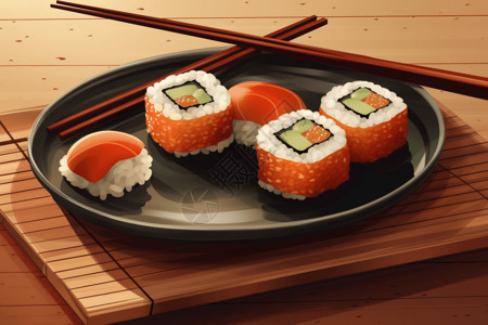 盘子里美味的寿司背景图片