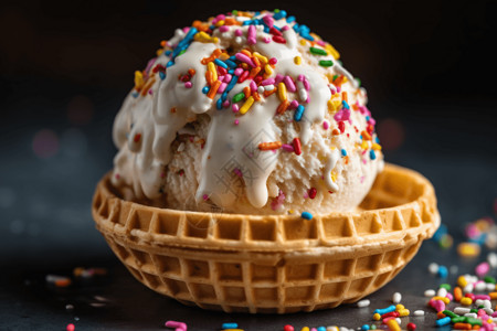 冰爽的华夫饼奶油冰淇淋图片