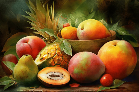 美味水果沙拉健康的热带水果插画