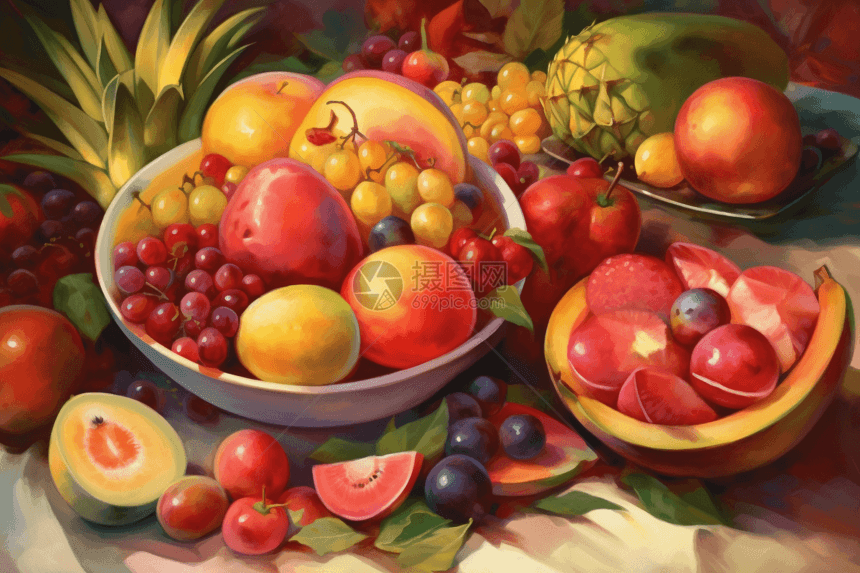桌子上各种各样的水果图片