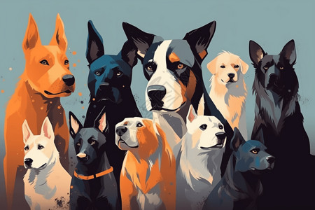 凉鞋犬科动物一群可爱的狗狗插画