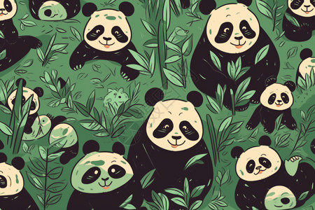 在草丛中的可爱熊猫背景图片