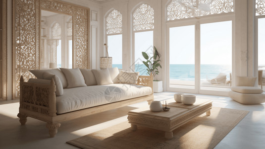 滨海白色风格的客厅背景图片