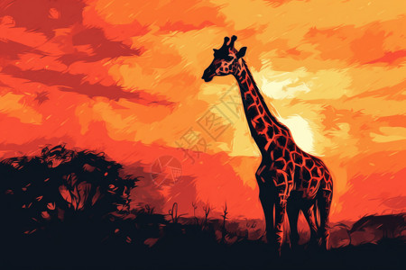 日落中长的颈鹿图片