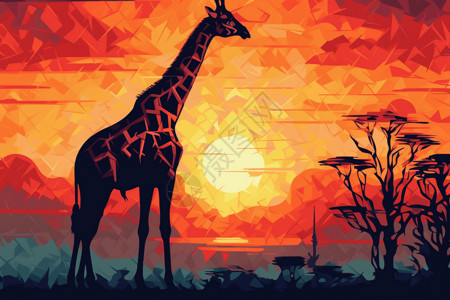 日落长颈鹿背景图片