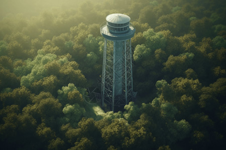 绿色森林中的测风塔背景