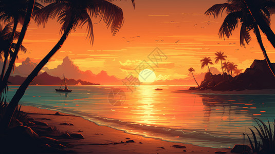 海滩的夕阳图片