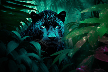 夜景森林的黑豹背景图片