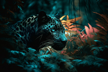 热带森林的黑豹背景图片