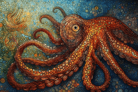 海底海鲜海底生物章鱼插画