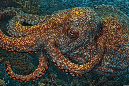 海底海鲜章鱼身上复杂的图案插画