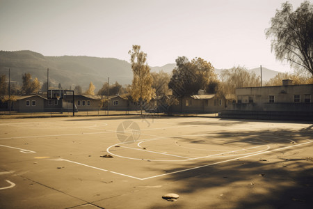 军事基地内运动健身的篮球场图片