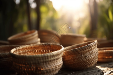 棕榈叶编织篮子图片