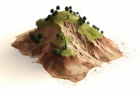 哈勃视图泥石流从山上流下的等距视图插画