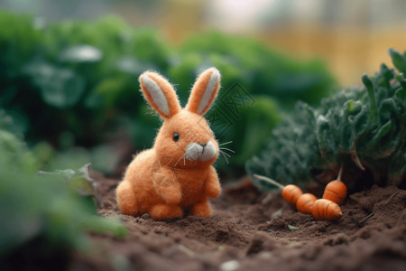毛毡兔子和胡萝卜背景