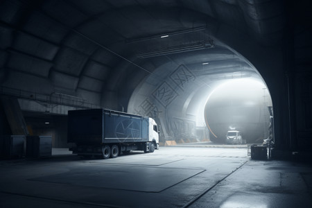 货车行驶在隧道中背景图片