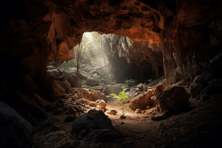 阳光照进洞口山洞高清图片素材