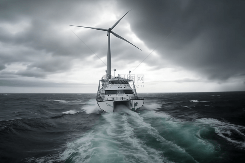 大海中的风车发电图片