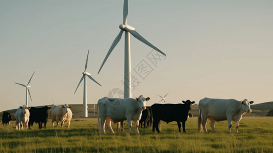 风力涡轮机奶牛场图图片