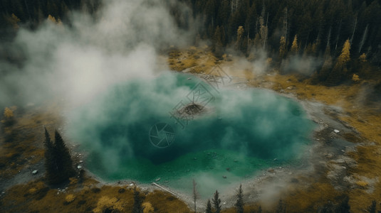 自然景观中地热湖的鸟瞰图高清图片