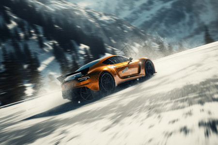 在雪地里汽车赛车行驶在雪地上设计图片