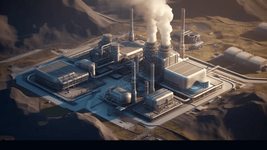 山脉旁边的地热发电站像素插图背景图片