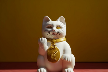 带金牌的猫白色立体3D招财猫设计图片