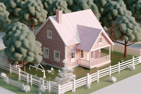 3D房子围栏背景图片