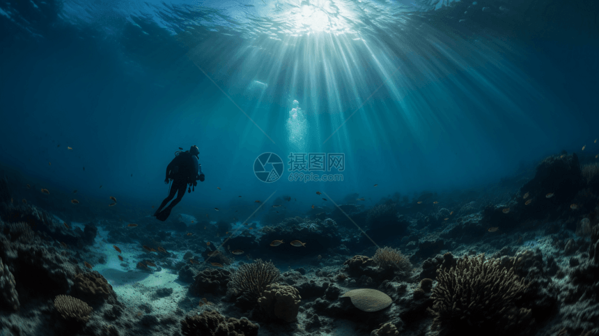 潜水员探索海洋图片