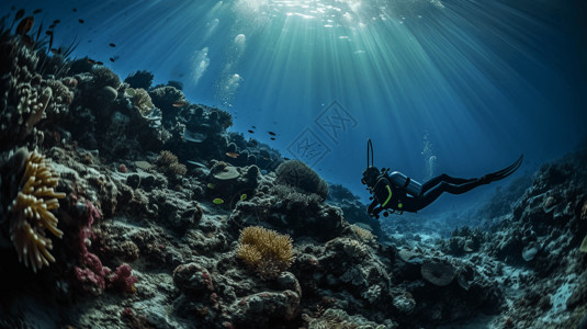 潜水员探索海洋世界图片