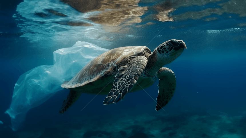 海龟在海洋中游泳图片