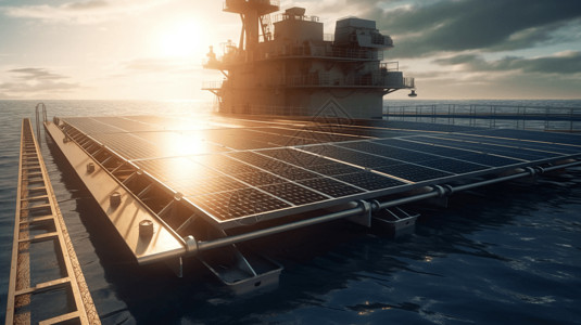 海洋平台上太阳能电池板系统图片素材